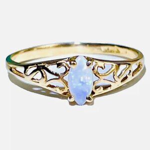 NEW 10K YELLOW GOLD FILIGREE MARQUISE CUT OPAL RING SIZE 5.75 DISNEY FROZEN ELSA
